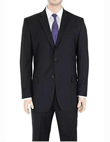 Authentic Braveman Men's Two Buttons Regular Fit Black Solid Suit With Flat Front Pants