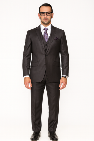 Mens Three Piece Suit - Vested Suit 2 Button Solid Color Heather Charcoal Men'S Suit