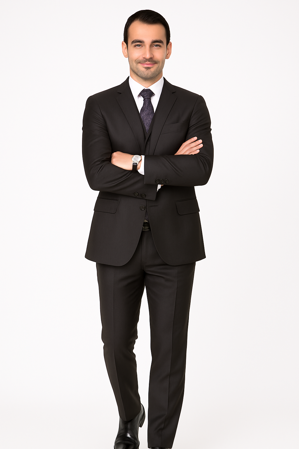 Mens Three Piece Suit - Vested Suit 2 Button Solid Color Heather Charcoal Men'S Suit