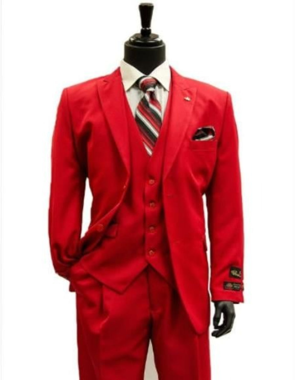 Mens All Season Suit Brand 3 Piece Vest Designer Classic Dress 2 Buttons Trendy Red Suit