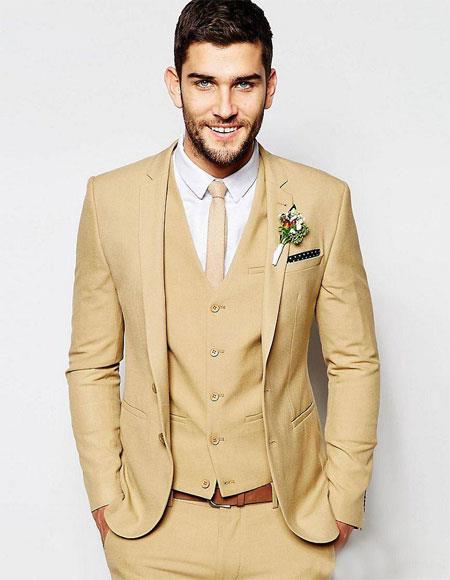 Men's Slim Fitted Euro Tapered Camel ~ Khaki ~ Bronze ~ Camel  ~ Canary Color 2 Buttons Vested