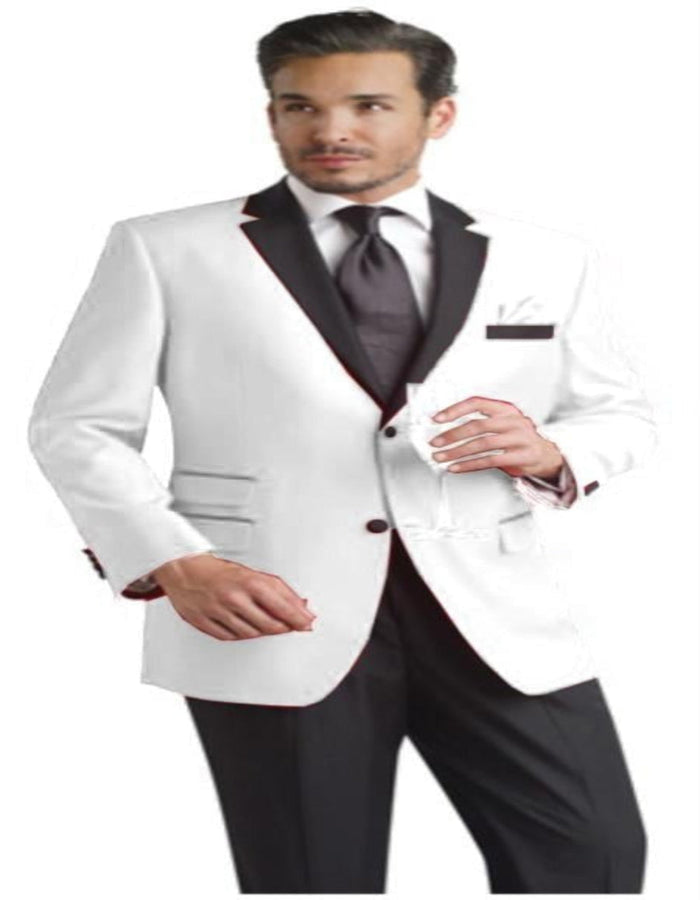 Boys White and Black Two Tone Tuxedo Suit, 2 Button Wedding Party Dinner Jacket with Black Pants