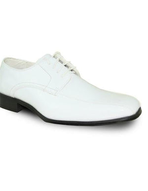 Mens White Lace Up Square Toe-Shiny Shoes