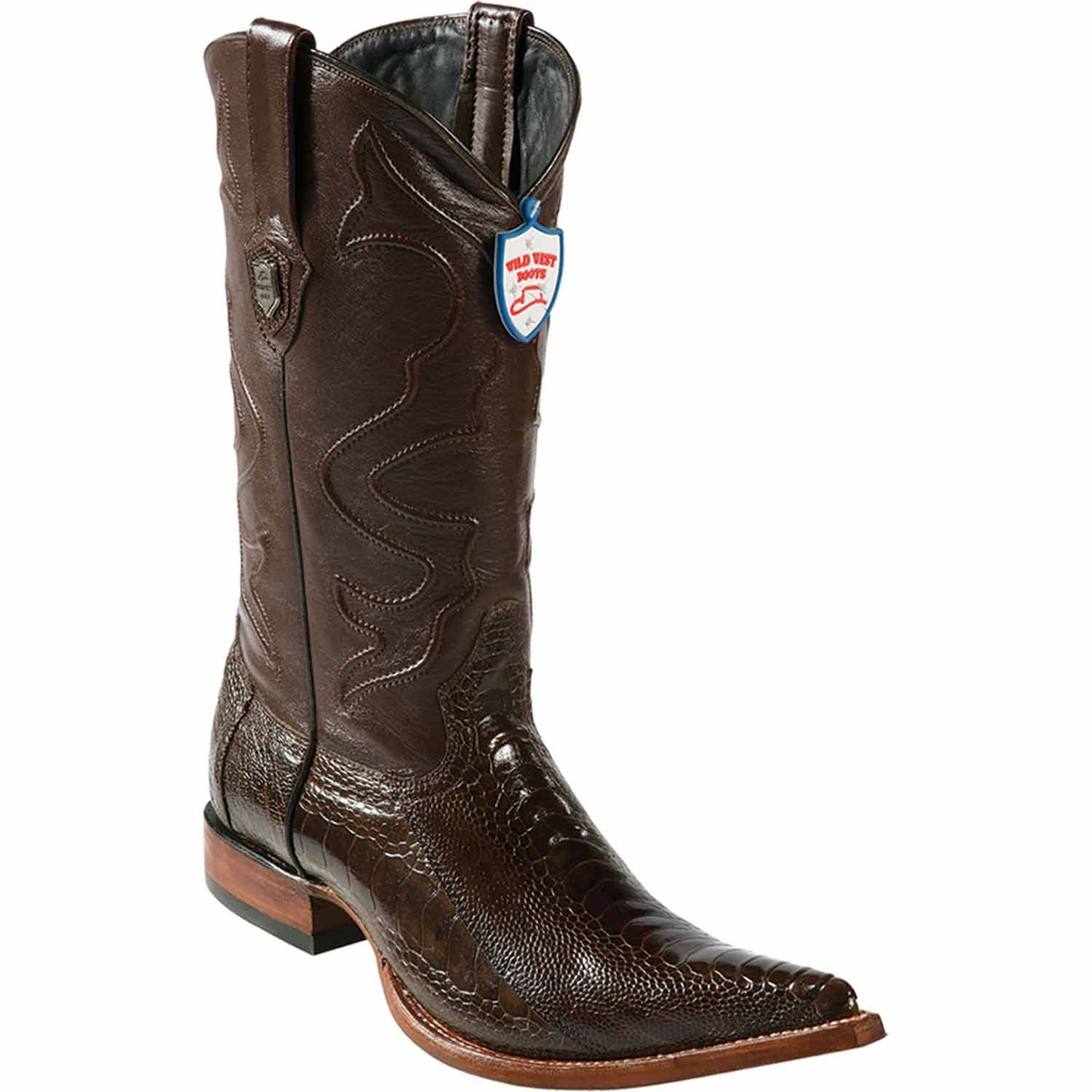 Men's Wild West Ostrich Leg Skin 3X Toe Boots 29505-A