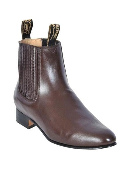 Men's botines para hombre ~ Los Altos Boots Chelsea Charro Botin Short Ankle Deer Light Brown Leather Boots - Short Cowboy - Western Ankle Boots
