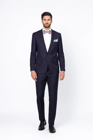 Men's Rossiman Rossi Man Brand Tapered Plum Leg Lower Rise Pants & Get Skinny 1 Button Slim Fit Peak Lapel Suit 100% Wool