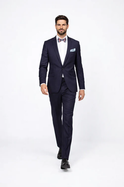 Men's Navy Blue Pinstripe Pattern 1 Button Suit