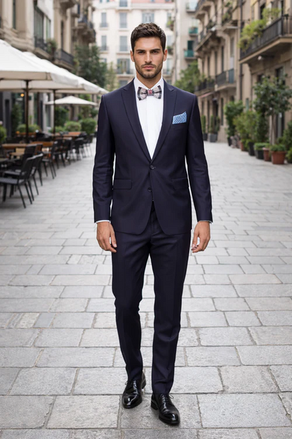 Men's Navy Blue Pinstripe Pattern 1 Button Suit