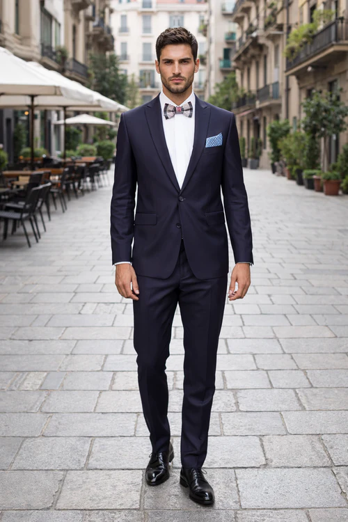 Men's Navy Blue Pinstripe Pattern 1 Button Suit