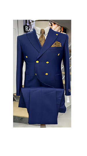 Mens Double Breasted Blazer - Wool Royal Blue Sport Coat With Gold Buttons