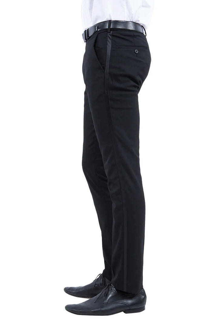 Mens Zegarie Brand Men's Modern Fit Flat Front Tuxedo Separates Pants in Black