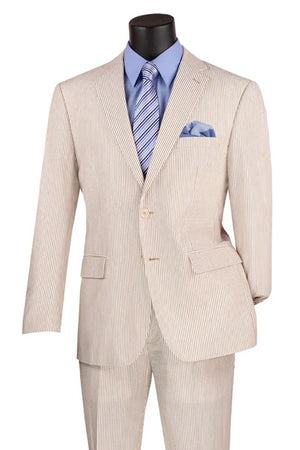 Men's 2PC Summer Seersucker Modern Fit Suit in Tan Pinstripe - Men's Tuxedo USA