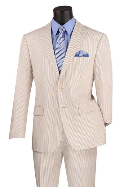 Men's 2PC Summer Seersucker Modern Fit Suit in Tan Pinstripe - Men's Tuxedo USA