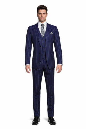 Mens 2 Button Gangster Pinstripe Suit in Dark Navy