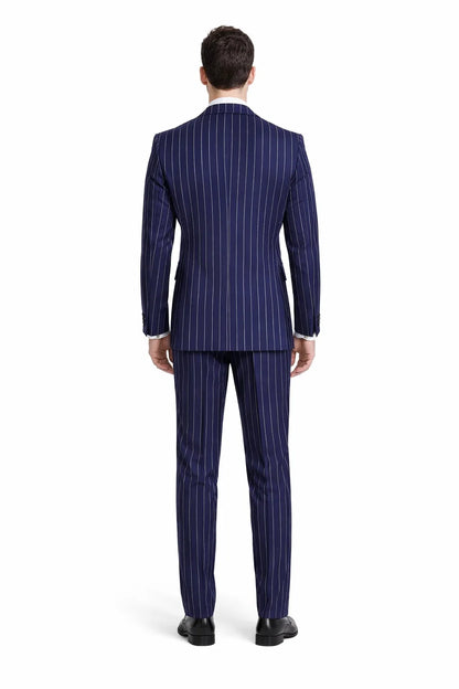 Mens 2 Button Gangster Pinstripe Suit in Dark Navy