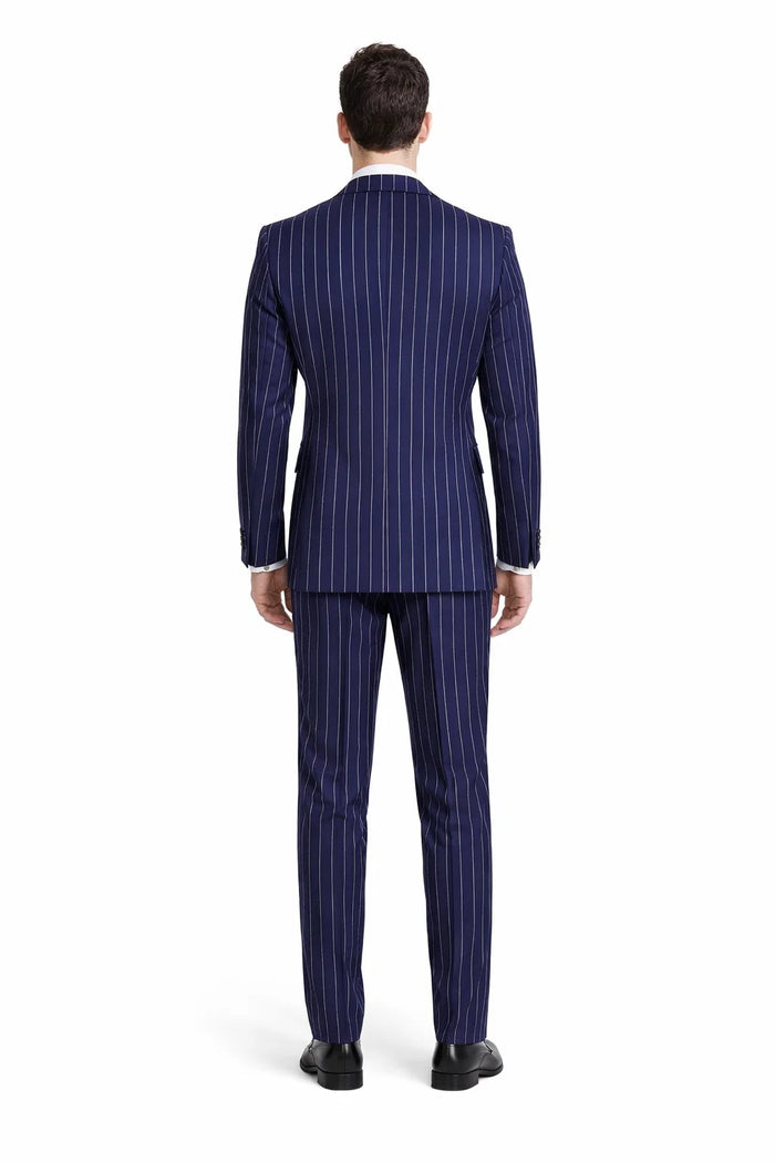 Mens 2 Button Gangster Pinstripe Suit in Dark Navy