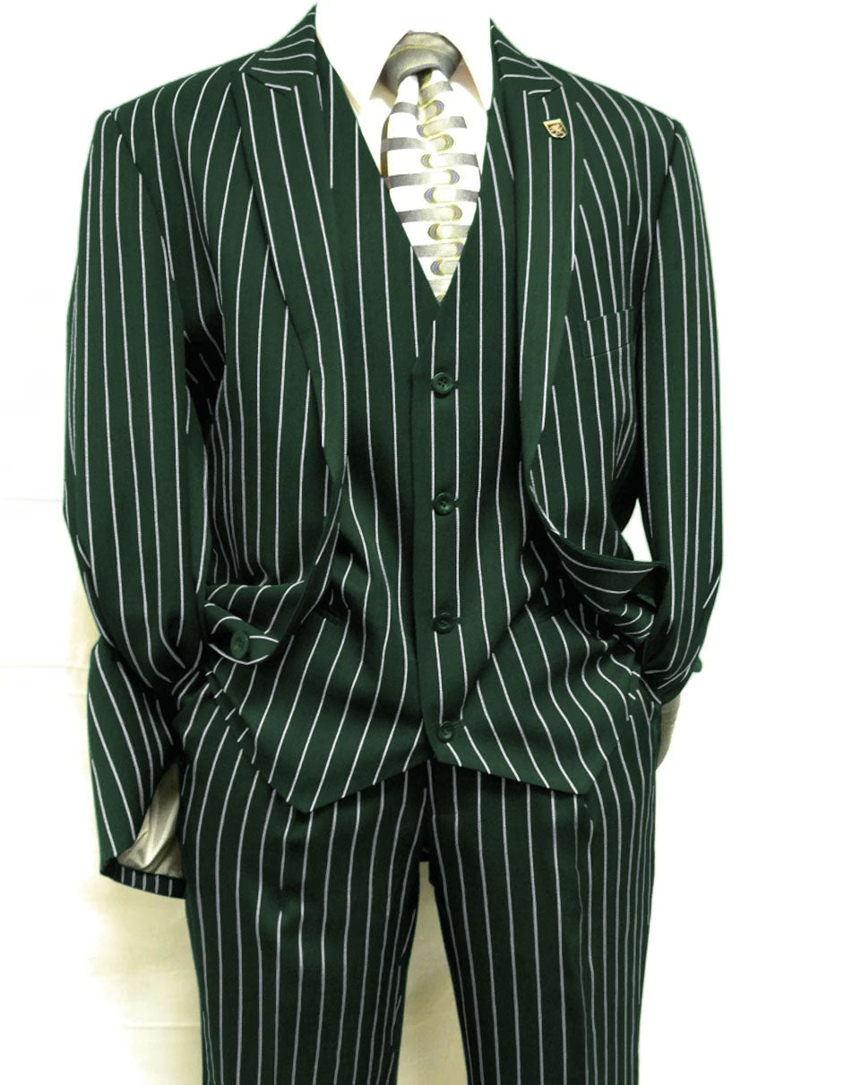 Mens 2 Button Gangster Pinstripe Suit in BLACK / GREY / BURGUNDY