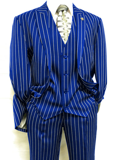Mens 2 Button Gangster Pinstripe Suit in / NAVY ONLY
