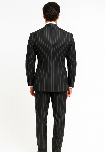 34 Men's 2 button Gangster Pinstripe Suit in Black & White 34 Men's 2 button Gangster Pinstripe Suit in Black & White