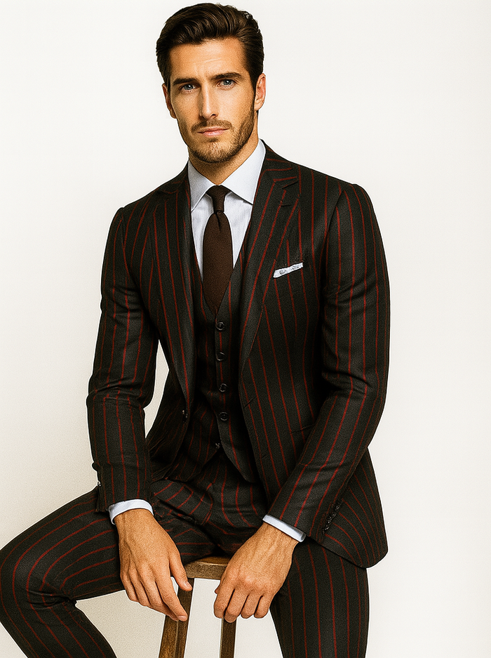 Mens 2 button Gangster Pinstripe Suit