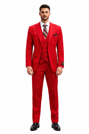 Mens All Season Suit Brand 3 Piece Vest Designer Classic Dress 2 Buttons Trendy Red Suit