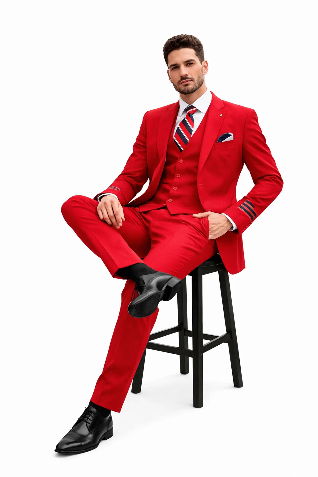 Mens All Season Suit Brand 3 Piece Vest Designer Classic Dress 2 Buttons Trendy Red Suit