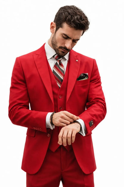 Mens All Season Suit Brand 3 Piece Vest Designer Classic Dress 2 Buttons Trendy Red Suit