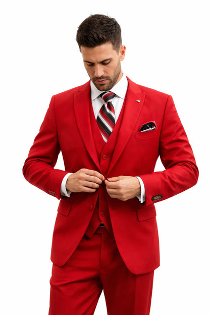 Mens All Season Suit Brand 3 Piece Vest Designer Classic Dress 2 Buttons Trendy Red Suit