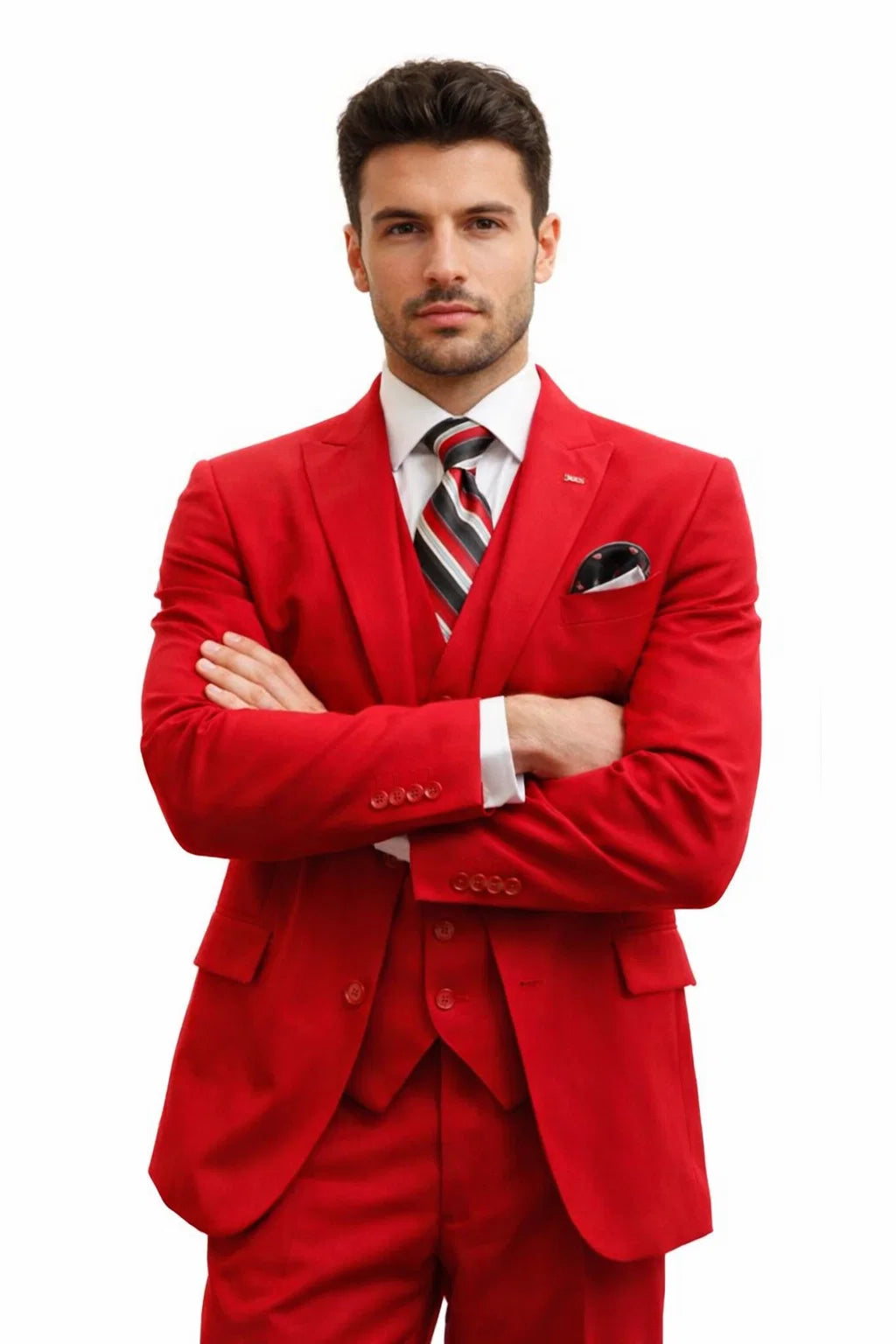 Mens All Season Suit Brand 3 Piece Vest Designer Classic Dress 2 Buttons Trendy Red Suit