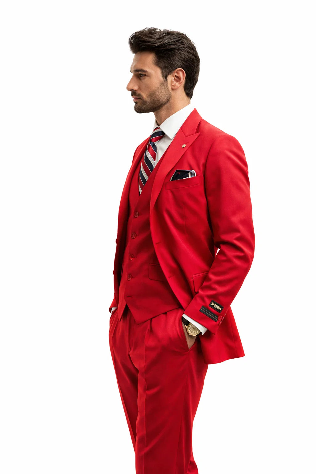 Mens All Season Suit Brand 3 Piece Vest Designer Classic Dress 2 Buttons Trendy Red Suit