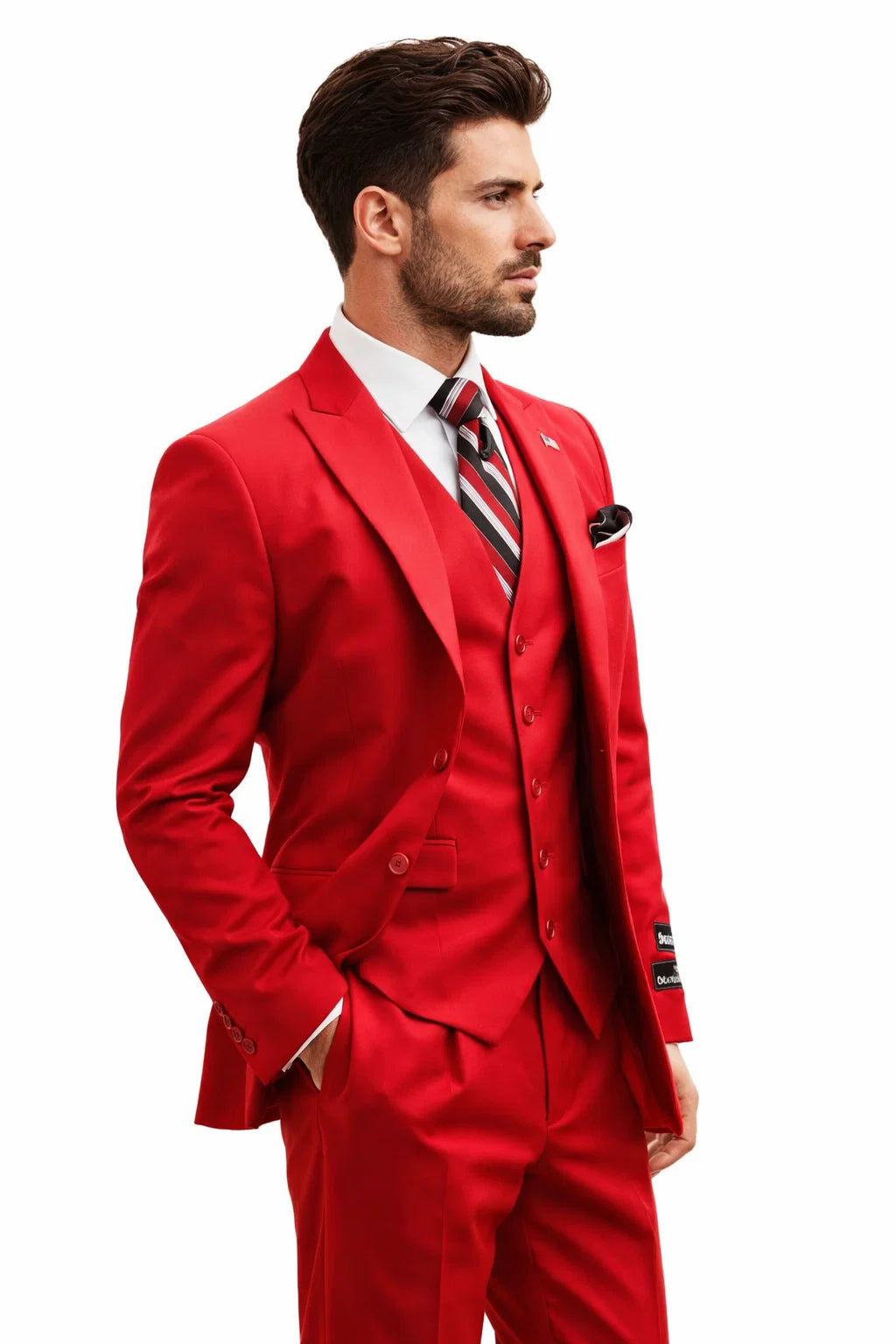 Mens All Season Suit Brand 3 Piece Vest Designer Classic Dress 2 Buttons Trendy Red Suit