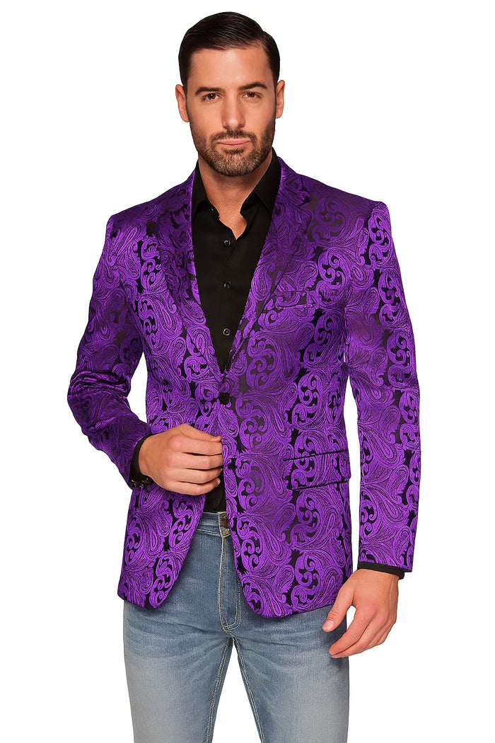 Mens Black & Purple Paisley Party Blazer