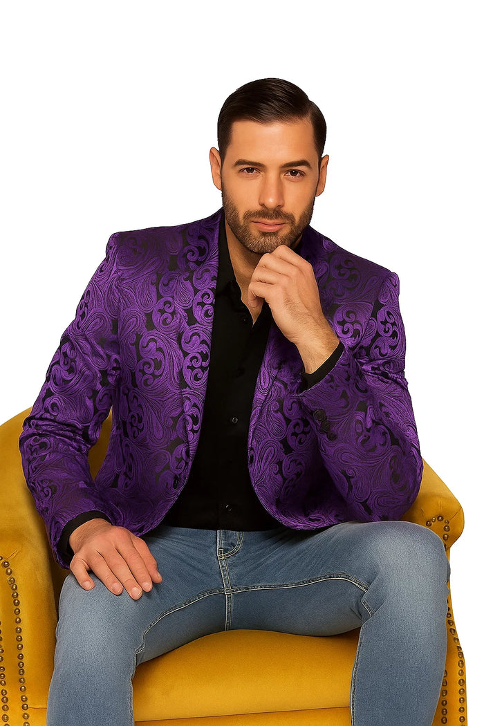 Mens Black & Purple Paisley Party Blazer