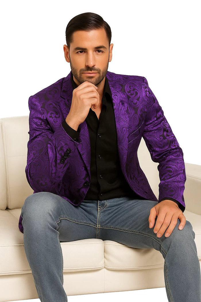 Mens Black & Purple Paisley Party Blazer