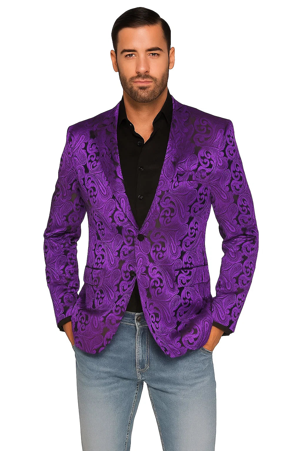 Mens Black & Purple Paisley Party Blazer