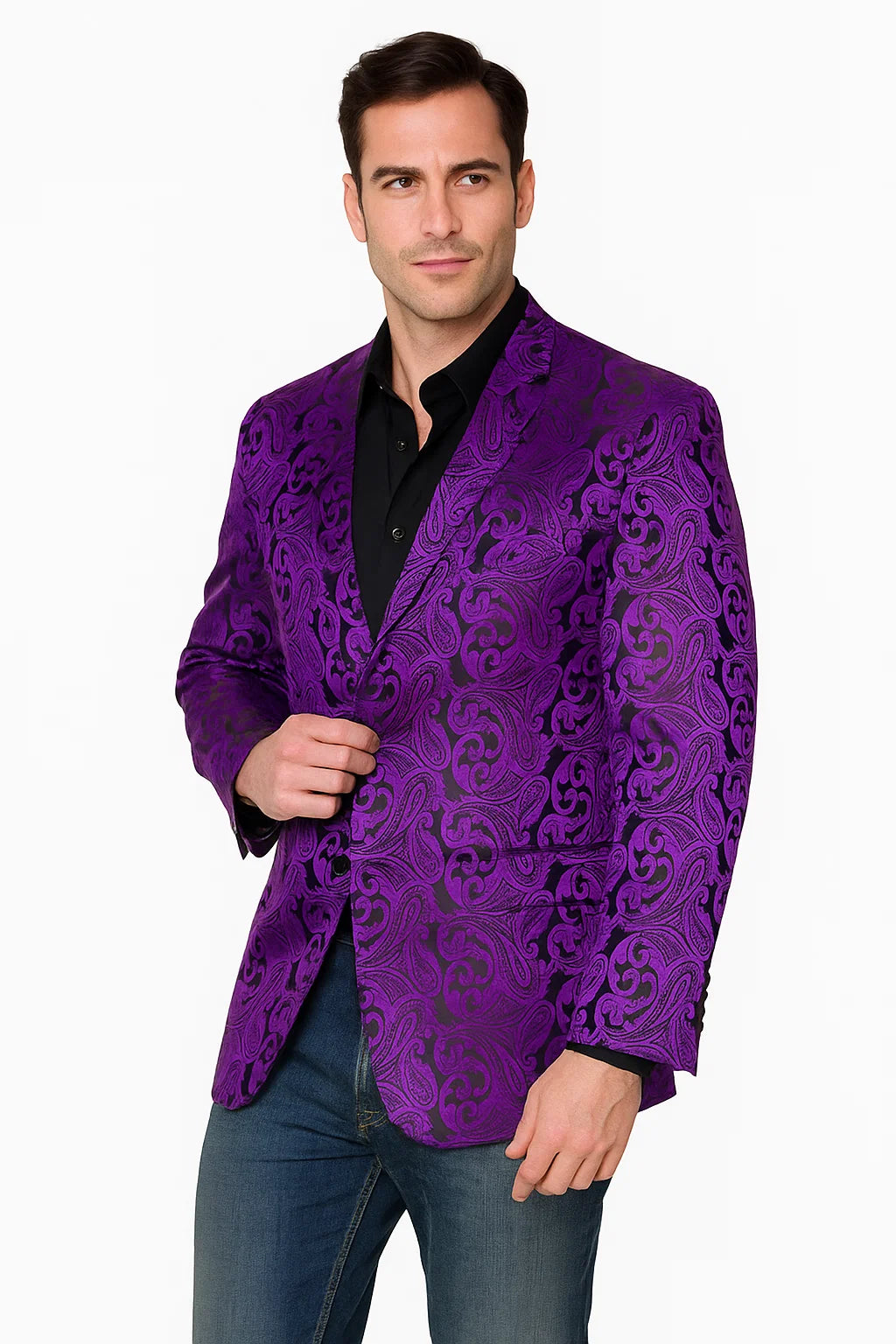 Mens Black & Purple Paisley Party Blazer