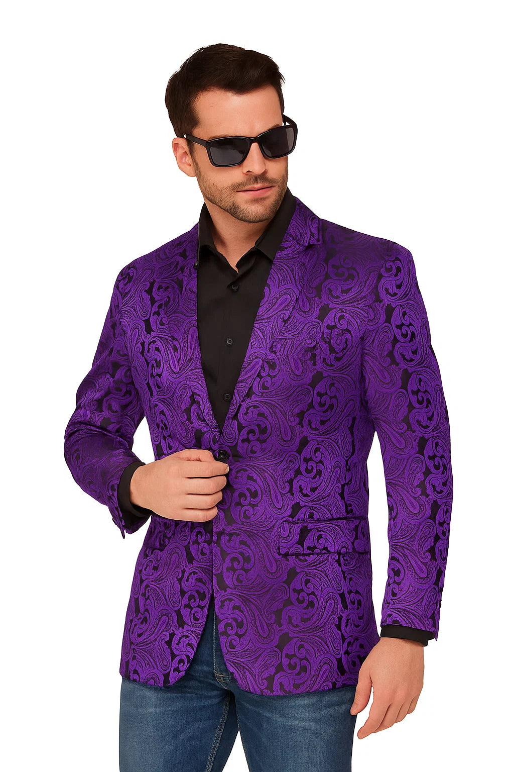 Mens Black & Purple Paisley Party Blazer