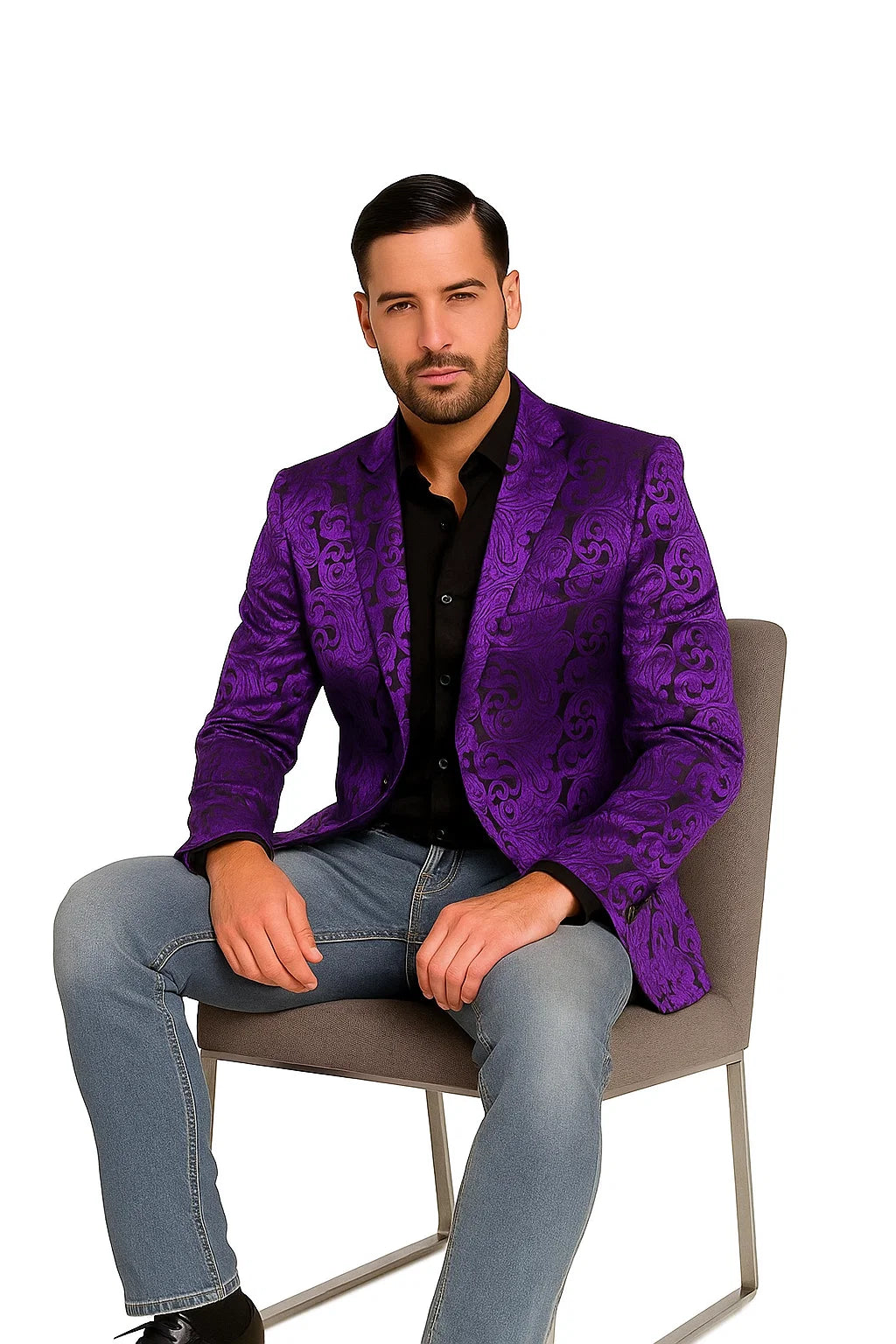 Mens Black & Purple Paisley Party Blazer