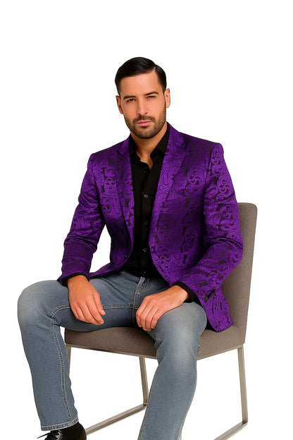 Mens Black & Purple Paisley Party Blazer
