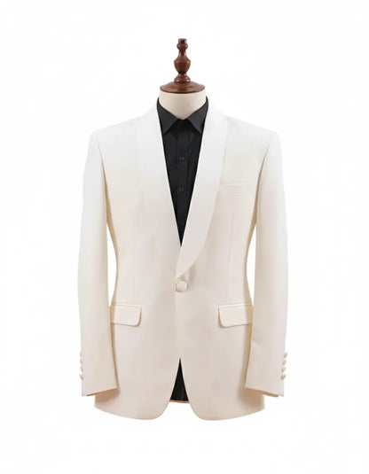 Men’s Ivory White Blazer with Shawl Collar – Modern Fit Formal Dinner Jacket