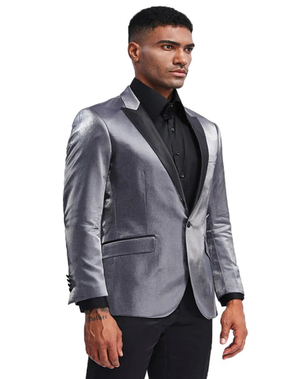 38 Mens Gray Tuxedo Grey Wedding Suit-Mens Slim Fit Shiny Satin