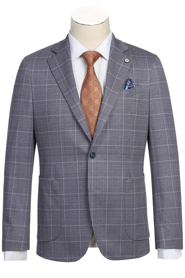 Saco vaquero - Western Sport Coat - Western Blazer- Mens Half Canvas Unconstructed Sport Coat Blazer In Grey Blue Windowpane Plaid
