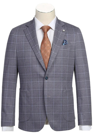 Saco vaquero - Western Sport Coat - Western Blazer- Mens Half Canvas Unconstructed Sport Coat Blazer In Grey Blue Windowpane Plaid