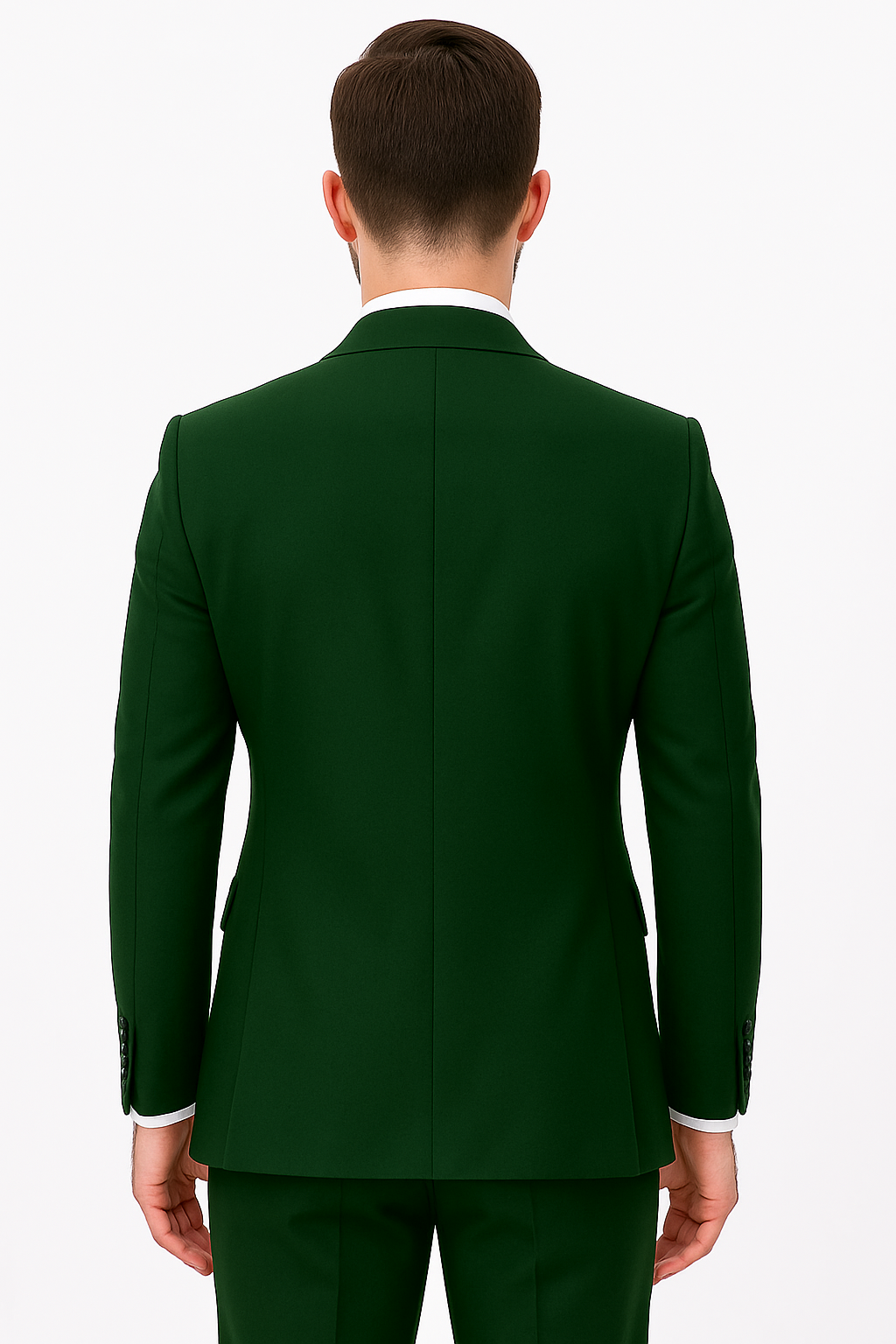 Mens One Button Peak Lapel Double Breasted Vest Wool Suit in Hunter Green