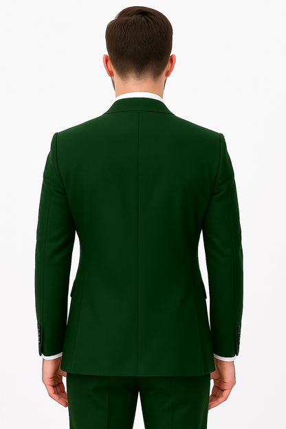 Mens One Button Peak Lapel Double Breasted Vest Wool Suit in Hunter Green