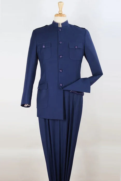Mens 1970s Fashion Suit - 70's Mens Outfit in Color Navy Blazer + Pants
