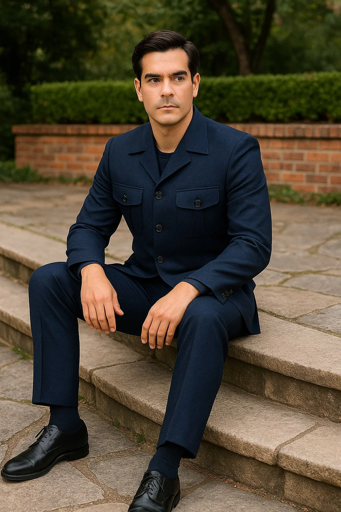 Mens 1970s Fashion Suits - 70's Mens Outfit in Color Navy Blazers  Pants