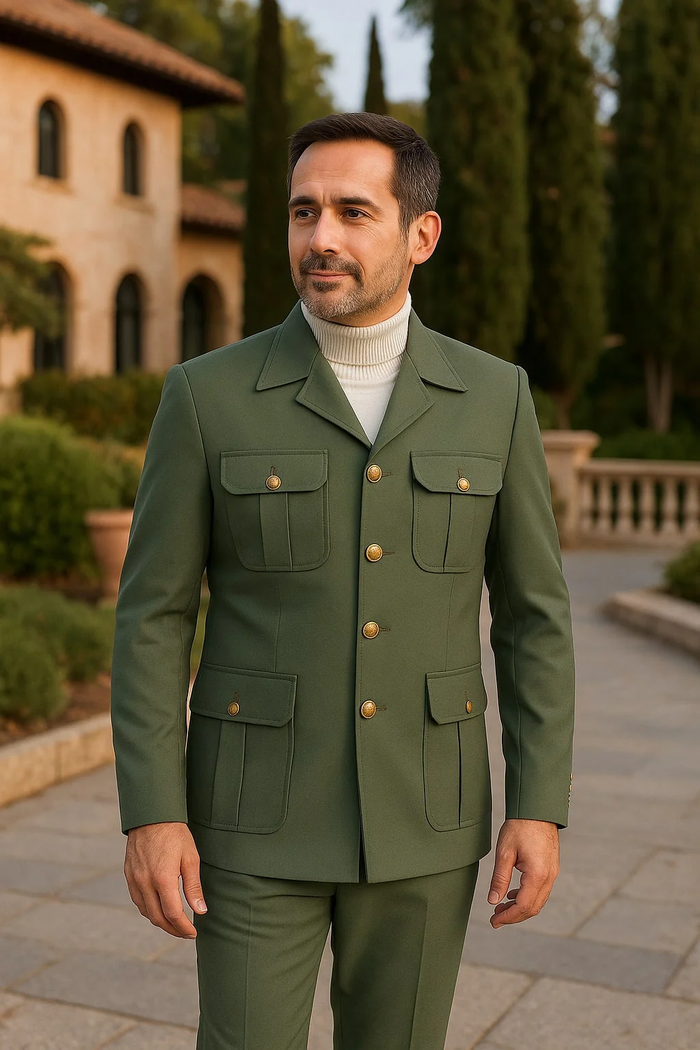 Mens 1970s Fashion Suit - 70's Mens Outfit in Color Olive Green Blazer  Pants