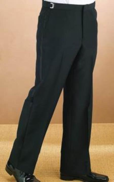 Satin stripes Polyester Plain Lined dress ~ pleated slacks Front Black Tuxedos Pants unhemmed unfinished bottom