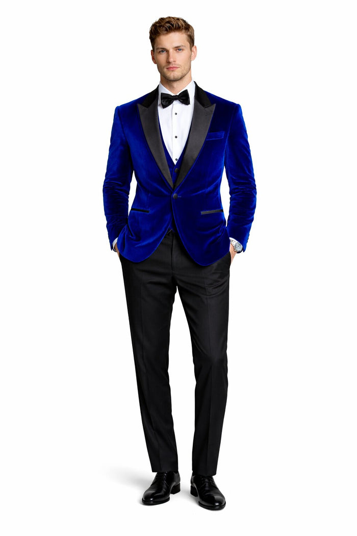 Men's Designer Velvet Tuxedo Dinner Jacket in Dark Royal Blue Big and Tall Prom Tuxedos